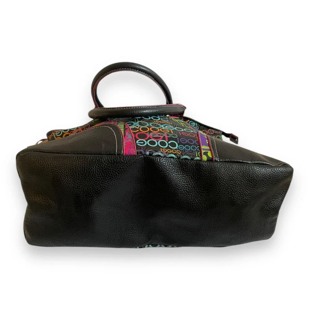 COOGI Black Multi Color Logo Print Hobo Bag Y2K Tassel Satchel Purse